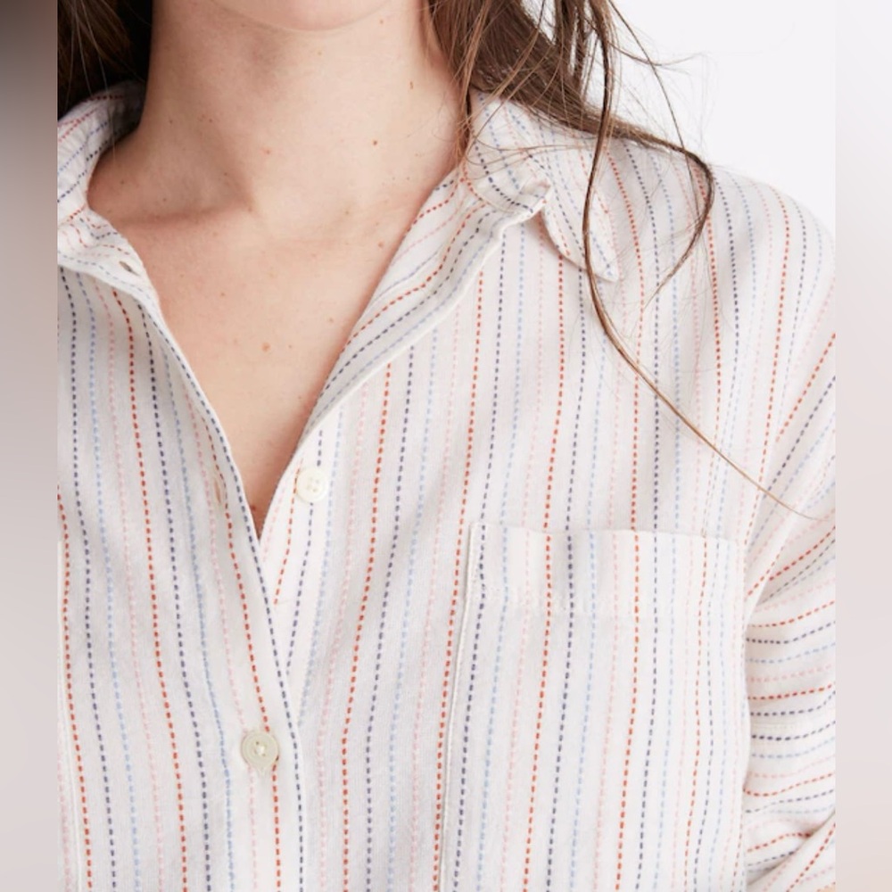 Madewell Cream Striped Button-Up Shirt - Picture 4 of 11